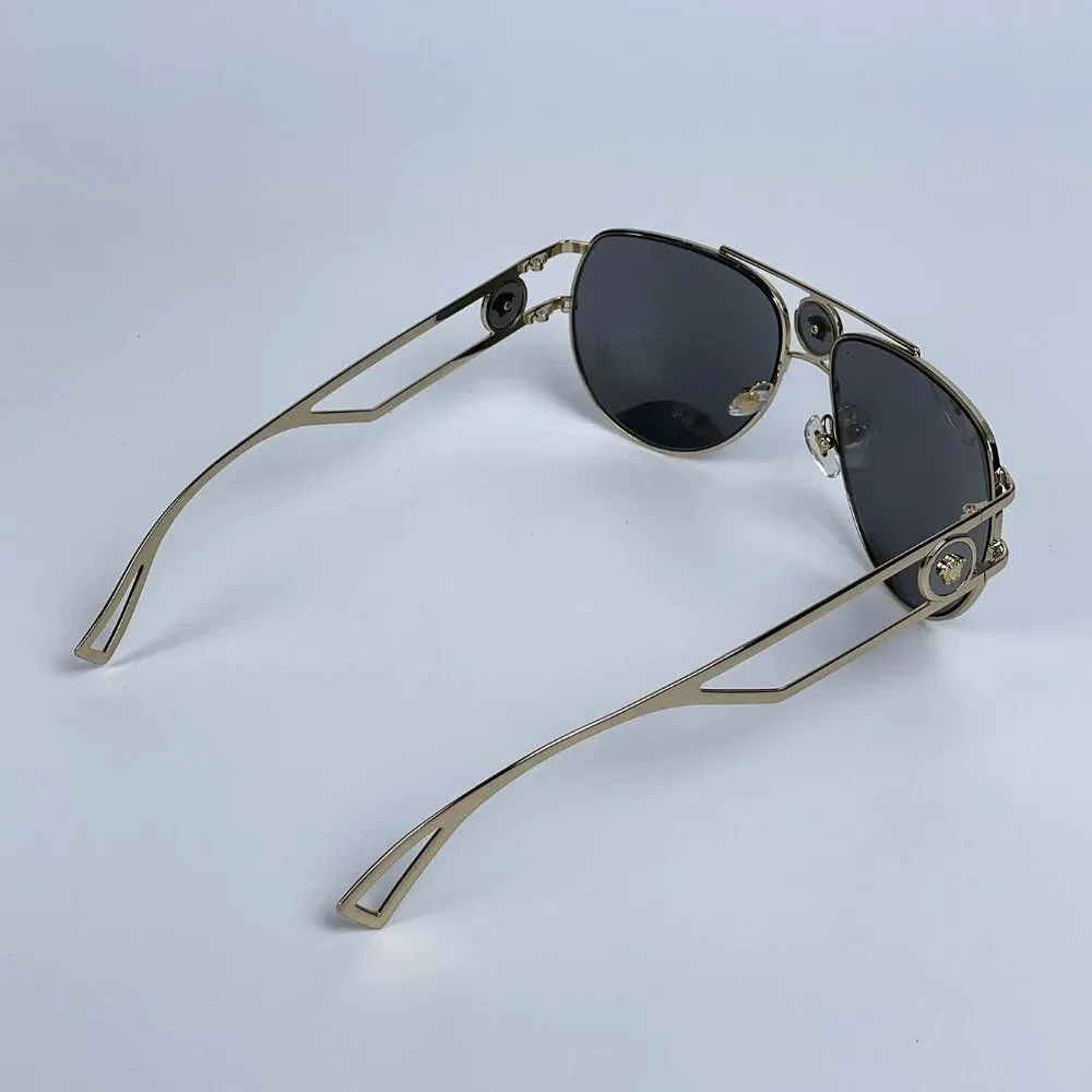 Versace VE2225 12526G Sunglasses Aviator Gold Gray Metal Mirrored Unisex